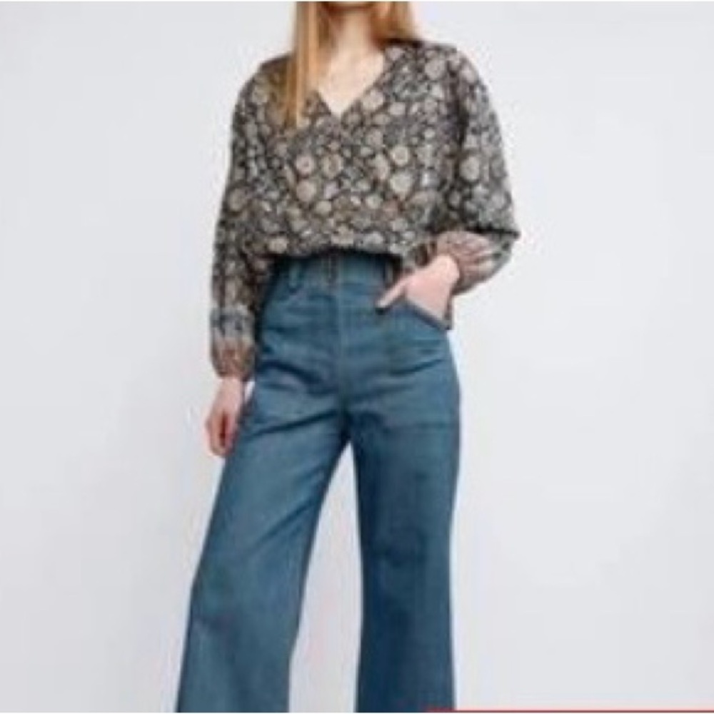 Self Contrast Anthropologie NWOT Made in USA boho Floral Paisley cotton Blouse L - Picture 1 of 11